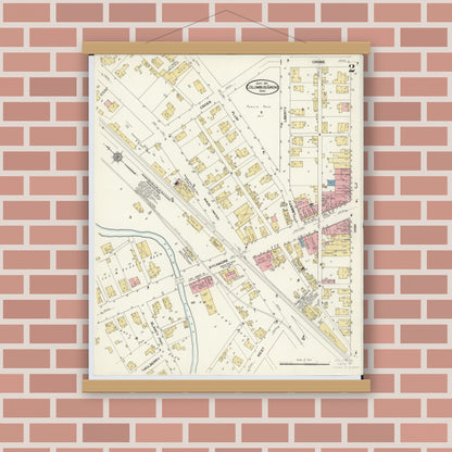 Old map wall art mockup — magnetic wood frame on brick wall — Sanborn Fire Insurance Map from Columbus Grove, Putnam County, Ohio (1911), Sheet #0002