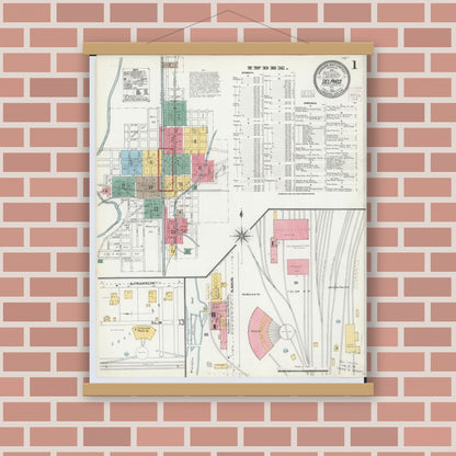 Old map wall art mockup — magnetic wood frame on brick wall — Sanborn Fire Insurance Map from Delphos, Van Wert And Allen Counties, Ohio (1904) - Complete Map Set