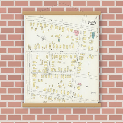 Old map wall art mockup — magnetic wood frame on brick wall — Sanborn Fire Insurance Map from Herkimer, Herkimer County, New York (1895), Sheet #0003