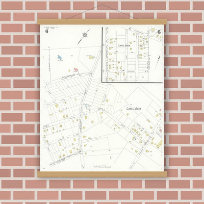 Old map wall art mockup — magnetic wood frame on brick wall — Sanborn Fire Insurance Map from Clark's Summit, Lackawanna County, Pennsylvania (1933), Sheet #0006