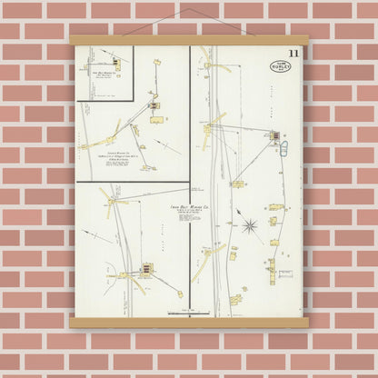 Old map wall art mockup — magnetic wood frame on brick wall — Sanborn Fire Insurance Map from Hurley, Iron County, Wisconsin (1898), Sheet #0011
