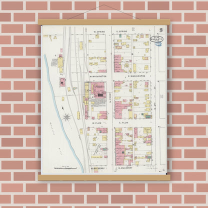 Old map wall art mockup — magnetic wood frame on brick wall — Sanborn Fire Insurance Map from Mankato, Blue Earth County, Minnesota (1894), Sheet #0003