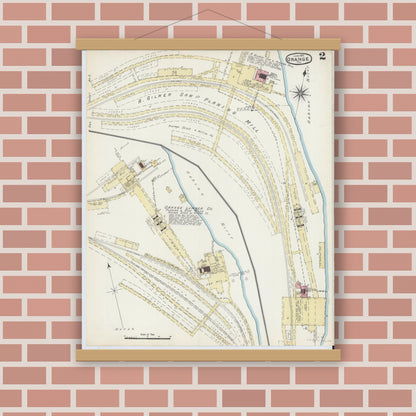 Old map wall art mockup — magnetic wood frame on brick wall — Sanborn Fire Insurance Map from Orange, Orange County, Texas (1891), Sheet #0002