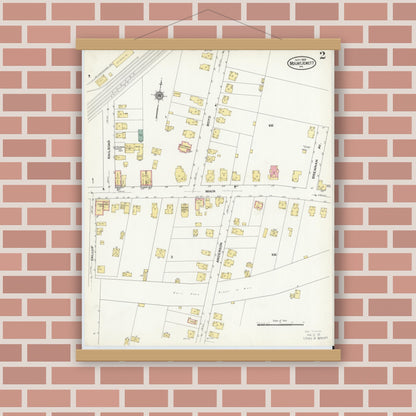 Old map wall art mockup — magnetic wood frame on brick wall — Sanborn Fire Insurance Map from Mount Jewett, McKean County, Pennsylvania (1909), Sheet #0002