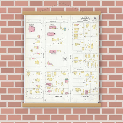 Old map wall art mockup — magnetic wood frame on brick wall — Sanborn Fire Insurance Map from Independence, Jackson County, Missouri (1907), Sheet #0003