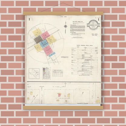 Old map wall art mockup — magnetic wood frame on brick wall — Sanborn Fire Insurance Map from Blooming Grove, Navarro County, Texas (1934) - Complete Map Set