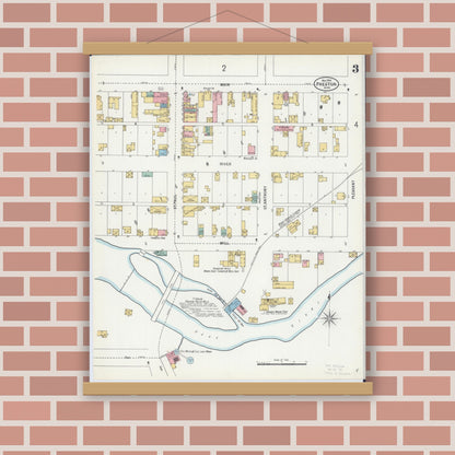 Old map wall art mockup — magnetic wood frame on brick wall — Sanborn Fire Insurance Map from Preston, Fillmore County, Minnesota (1900), Sheet #0003