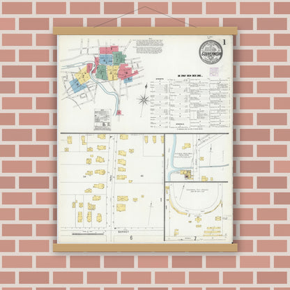 Old map wall art mockup — magnetic wood frame on brick wall — Sanborn Fire Insurance Map from Gouverneur, Saint Lawrence County, New York (1905), Sheet #0001
