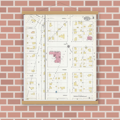 Old map wall art mockup — magnetic wood frame on brick wall — Sanborn Fire Insurance Map from Wadena, Wadena County, Minnesota (1916), Sheet #0003