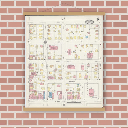Old map wall art mockup — magnetic wood frame on brick wall — Sanborn Fire Insurance Map from Watertown, Jefferson County, Wisconsin (1915), Sheet #0010