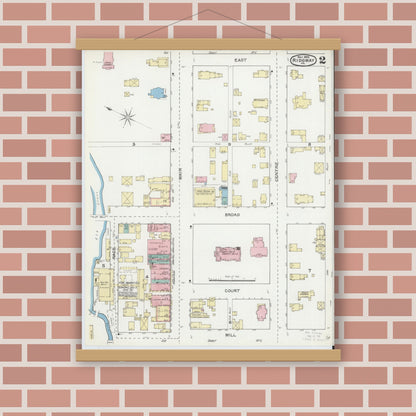 Old map wall art mockup — magnetic wood frame on brick wall — Sanborn Fire Insurance Map from Ridgway, Elk County, Pennsylvania (1892), Sheet #0002