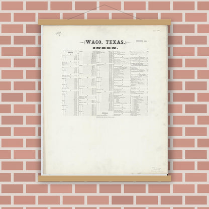 Old map wall art mockup — magnetic wood frame on brick wall — Sanborn Fire Insurance Map from Waco, McLennan County, Texas (1893), Sheet #0001