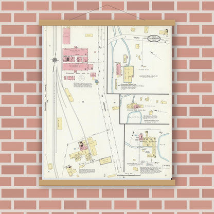 Old map wall art mockup — magnetic wood frame on brick wall — Sanborn Fire Insurance Map from Foxboro, Norfolk County, Massachusetts (1911), Sheet #0005