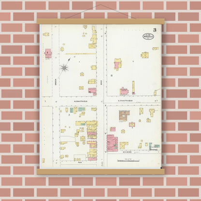 Old map wall art mockup — magnetic wood frame on brick wall — Sanborn Fire Insurance Map from Mayville, Chautauqua County, New York (1905), Sheet #0003