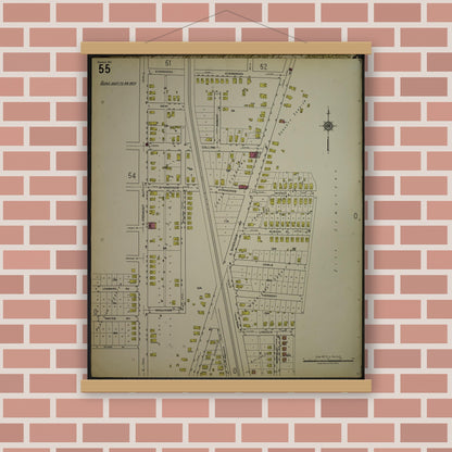 Old map wall art mockup — magnetic wood frame on brick wall — Sanborn Fire Insurance Map from Kenosha, Kenosha County, Wisconsin. (1918), Sheet 59