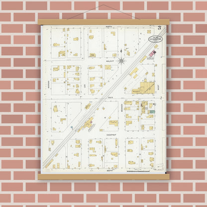Old map wall art mockup — magnetic wood frame on brick wall — Sanborn Fire Insurance Map from Lexington, McLean County, Illinois (1906), Sheet #0003