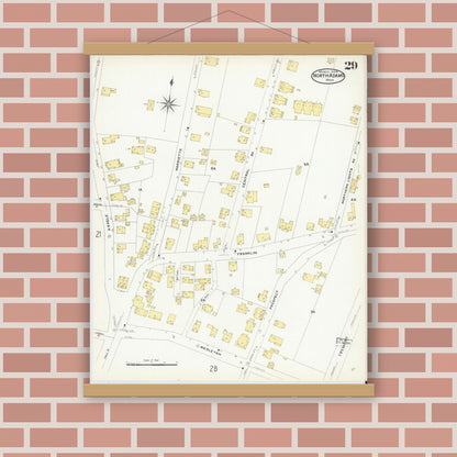 Old map wall art mockup — magnetic wood frame on brick wall — Sanborn Fire Insurance Map from North Adams, Berkshire County, Massachusetts (1908), Sheet #0029