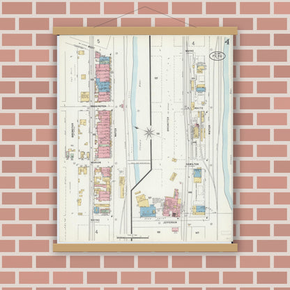 Old map wall art mockup — magnetic wood frame on brick wall — Sanborn Fire Insurance Map from Peru, La Salle County, Illinois (1897), Sheet #0004