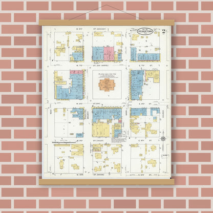 Old map wall art mockup — magnetic wood frame on brick wall — Sanborn Fire Insurance Map from Georgetown, Williamson County, Texas (1916), Sheet #0002