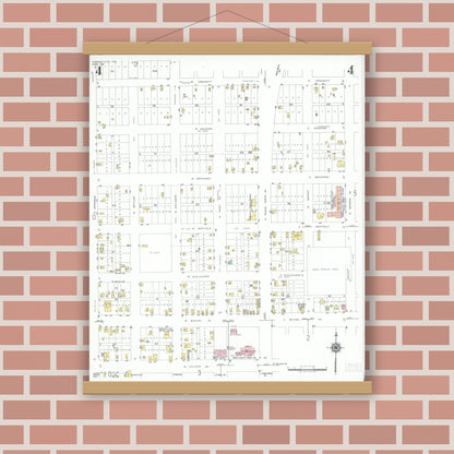 Old map wall art mockup — magnetic wood frame on brick wall — Sanborn Fire Insurance Map from Karnes City, Karnes County, Texas (1951), Sheet #0004