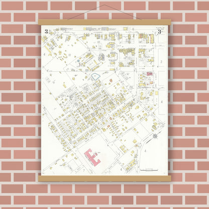 Old map wall art mockup — magnetic wood frame on brick wall — Sanborn Fire Insurance Map from Kilgore, Gregg County, Texas (1936), Sheet #0003