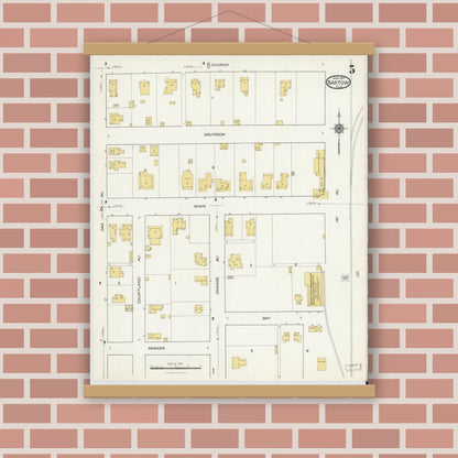 Old map wall art mockup — magnetic wood frame on brick wall — Sanborn Fire Insurance Map from Bartow, Polk County, Florida (1917), Sheet #0005