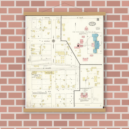 Old map wall art mockup — magnetic wood frame on brick wall — Sanborn Fire Insurance Map from Vinton, Benton County, Iowa (1913), Sheet #0011