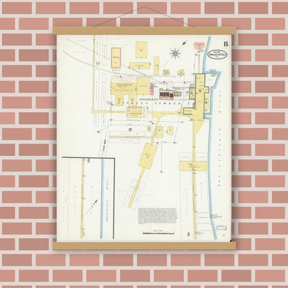 Old map wall art mockup — magnetic wood frame on brick wall — Sanborn Fire Insurance Map from Apalachicola, Franklin County, Florida (1909), Sheet #0008