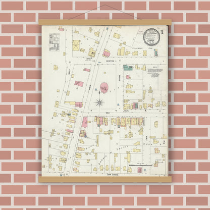 Old map wall art mockup — magnetic wood frame on brick wall — Sanborn Fire Insurance Map from Juneau, Dodge County, Wisconsin (1897) - Complete Map Set