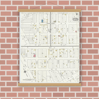 Old map wall art mockup — magnetic wood frame on brick wall — Sanborn Fire Insurance Map from Claude, Armstrong County, Texas (1921), Sheet #0003