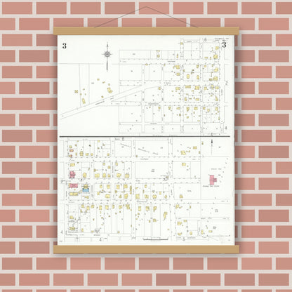 Old map wall art mockup — magnetic wood frame on brick wall — Sanborn Fire Insurance Map from Rockwall, Rockwall County, Texas (1934), Sheet #0003