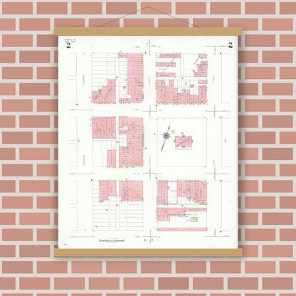 Old map wall art mockup — magnetic wood frame on brick wall — Sanborn Fire Insurance Map from Lamesa, Dawson County, Texas (1939), Sheet #0002