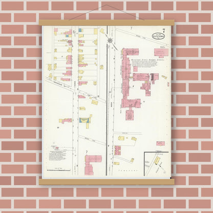 Old map wall art mockup — magnetic wood frame on brick wall — Sanborn Fire Insurance Map from Kutztown, Berks County, Pennsylvania (1913), Sheet #0007