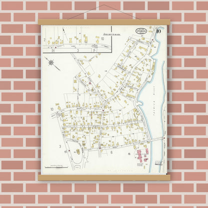 Old map wall art mockup — magnetic wood frame on brick wall — Sanborn Fire Insurance Map from Ipswich, Essex County, Massachusetts (1916), Sheet #0010
