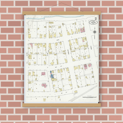 Old map wall art mockup — magnetic wood frame on brick wall — Sanborn Fire Insurance Map from Piketon, Pike County, Ohio (1921), Sheet #0002
