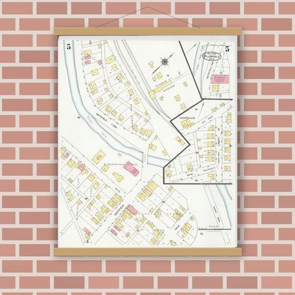 Old map wall art mockup — magnetic wood frame on brick wall — Sanborn Fire Insurance Map from Dillonvale, Jefferson County, Ohio (1924), Sheet #0005