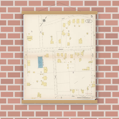 Old map wall art mockup — magnetic wood frame on brick wall — Sanborn Fire Insurance Map from Hilo, Hawaii County, Hawaii (1914), Sheet #0005