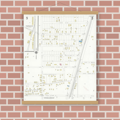 Old map wall art mockup — magnetic wood frame on brick wall — Sanborn Fire Insurance Map from Pompano, Broward County, Florida (1939), Sheet #0005
