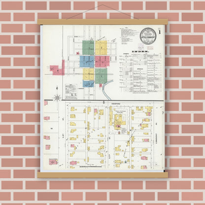 Old map wall art mockup — magnetic wood frame on brick wall — Sanborn Fire Insurance Map from Upper Sandusky, Wyandot County, Ohio (1902), Sheet #0001