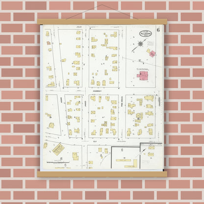 Old map wall art mockup — magnetic wood frame on brick wall — Sanborn Fire Insurance Map from Allegan, Allegan County, Michigan (1918), Sheet #0006