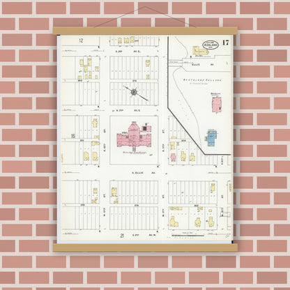 Old map wall art mockup — magnetic wood frame on brick wall — Sanborn Fire Insurance Map from Ashland, Ashland County, Wisconsin (1909), Sheet #0017