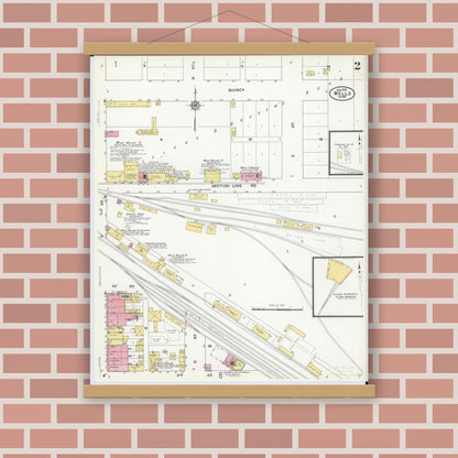 Old map wall art mockup — magnetic wood frame on brick wall — Sanborn Fire Insurance Map from Wells, Faribault County, Minnesota (1909), Sheet #0002