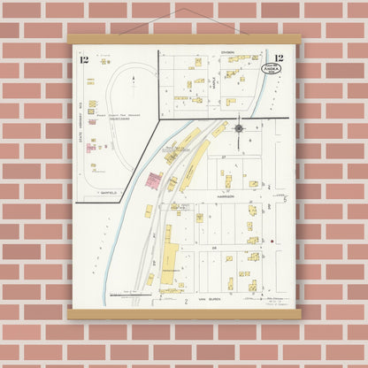 Old map wall art mockup — magnetic wood frame on brick wall — Sanborn Fire Insurance Map from Anoka, Anoka County, Minnesota (1925), Sheet #0012