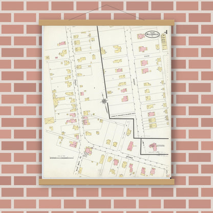 Old map wall art mockup — magnetic wood frame on brick wall — Sanborn Fire Insurance Map from Millersville, Lancaster County, Pennsylvania (1912), Sheet #0004