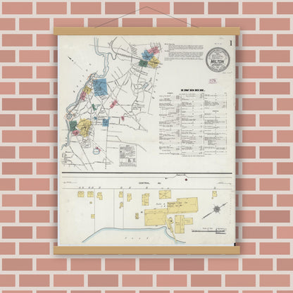 Old map wall art mockup — magnetic wood frame on brick wall — Sanborn Fire Insurance Map from Milton, Norfolk County, Massachusetts (1911) - Complete Map Set