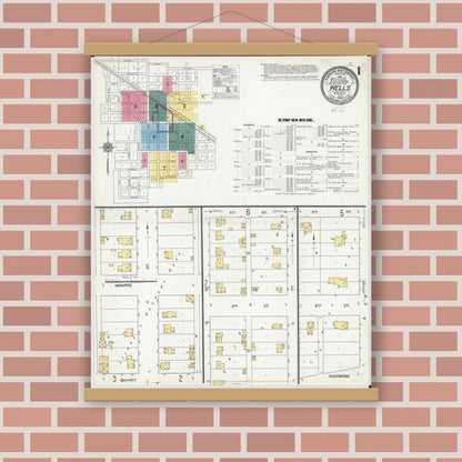Old map wall art mockup — magnetic wood frame on brick wall — Sanborn Fire Insurance Map from Wells, Faribault County, Minnesota (1909), Sheet #0001