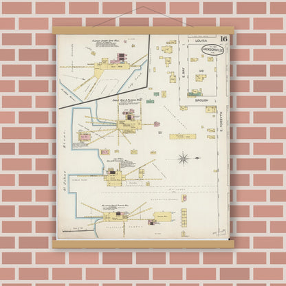 Old map wall art mockup — magnetic wood frame on brick wall — Sanborn Fire Insurance Map from Jacksonville, Duval County, Florida (1887), Sheet #0016