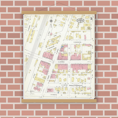 Old map wall art mockup — magnetic wood frame on brick wall — Sanborn Fire Insurance Map from Effingham, Effingham County, Illinois (1911), Sheet #0003