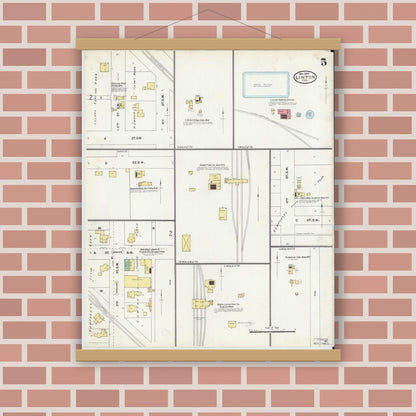 Old map wall art mockup — magnetic wood frame on brick wall — Sanborn Fire Insurance Map from Linton, Greene County, Indiana (1904), Sheet #0005