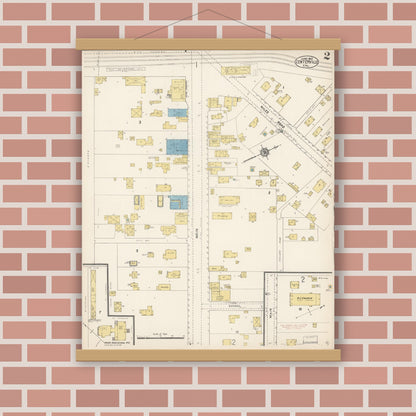 Old map wall art mockup — magnetic wood frame on brick wall — Sanborn Fire Insurance Map from Centerville, Alameda County, California (1913), Sheet #0002